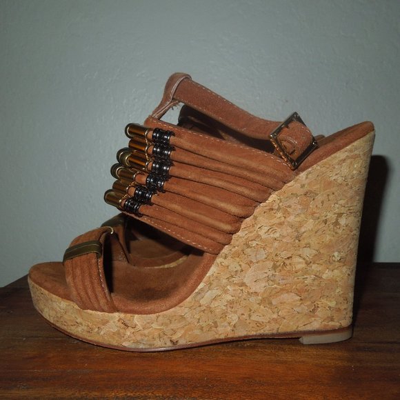 Tory Burch Beaded Cork Wedge Sandals 7 - Picture 4 of 7
